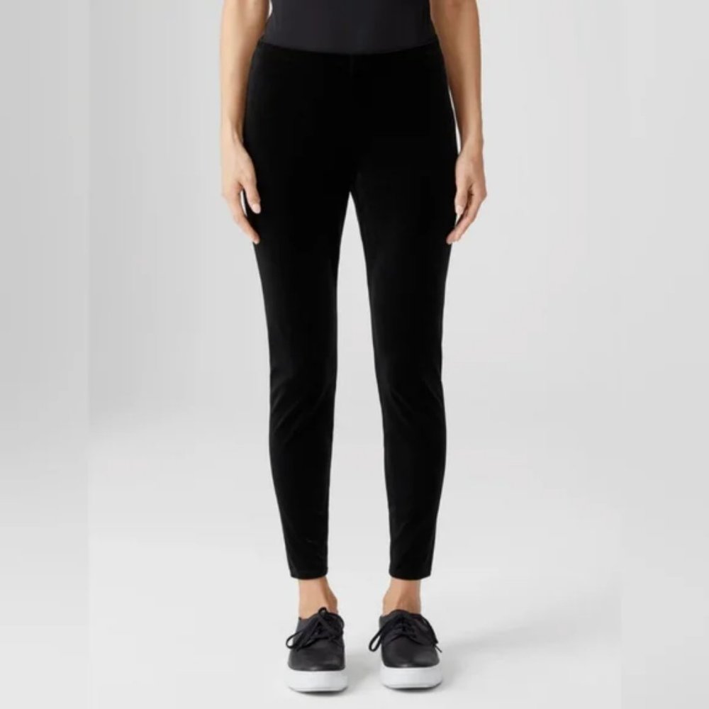 EILEEN FISHER S Black Stretch Stretchy Velvet Leggings